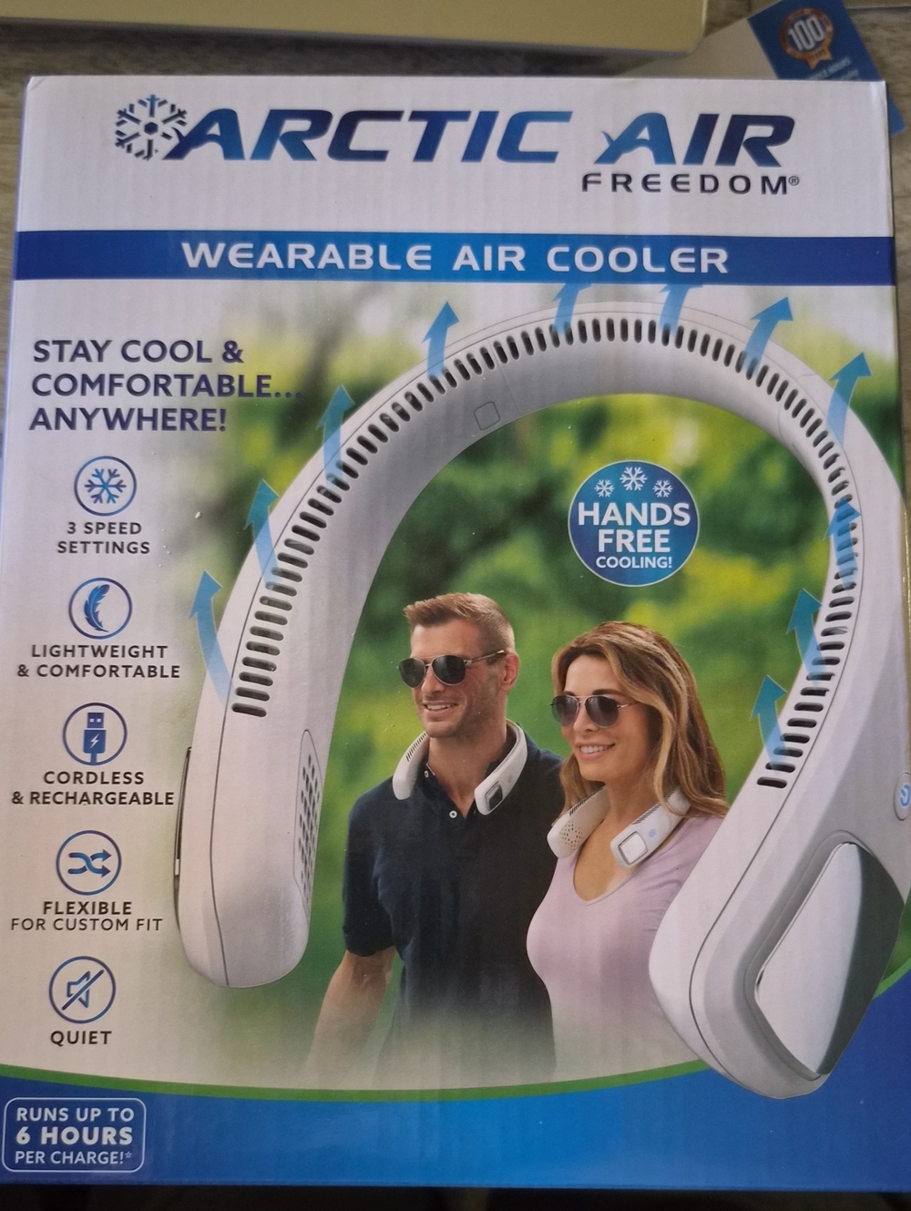 ARCTIC AIR Freedom Wearable Neck Fan – White On-Ear Cooler